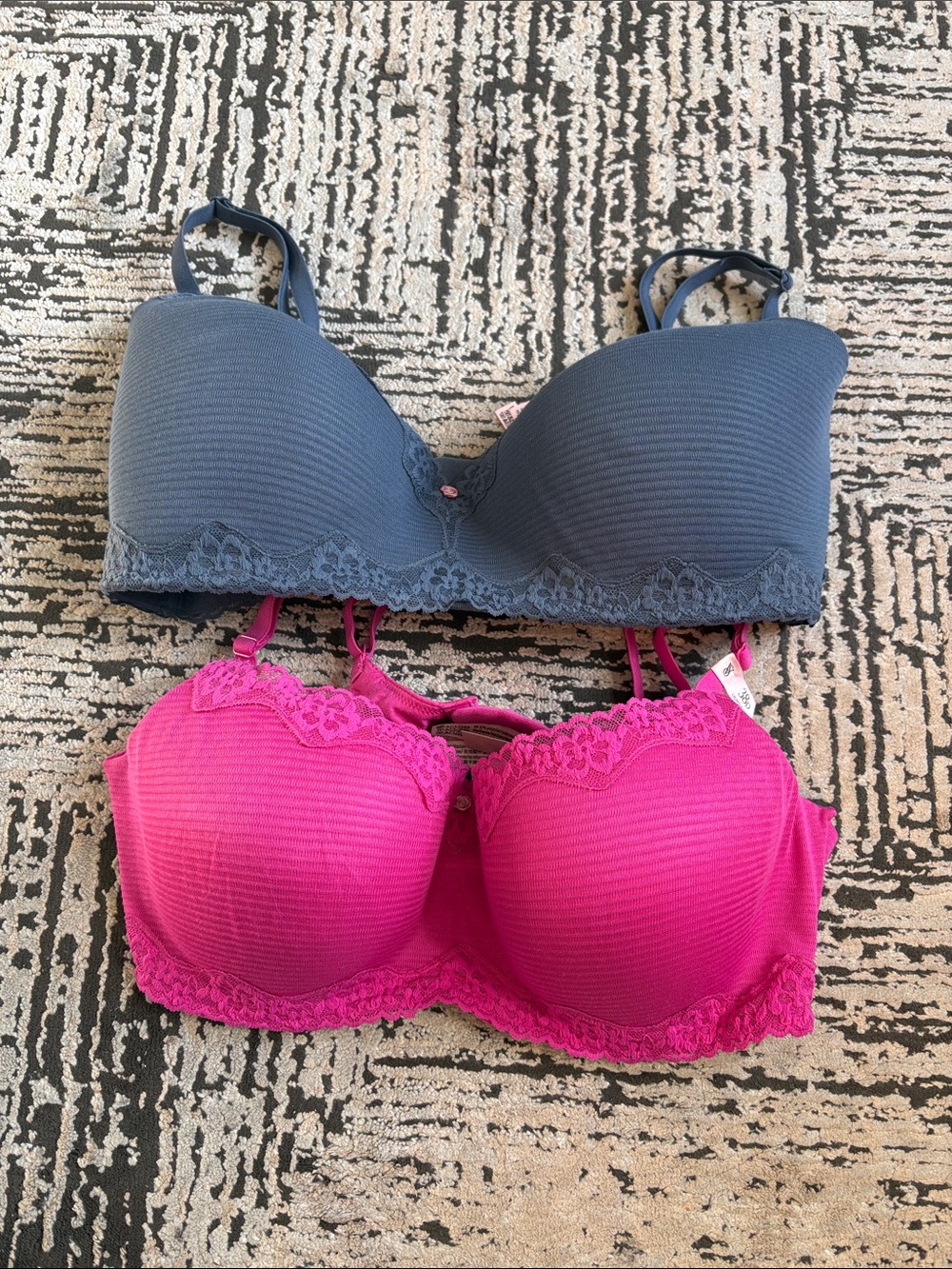 Victoria's Secret Lace-Trim Molded Bras in Hot Pink and Slate Blue